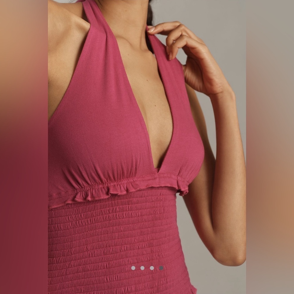 NWT! Anthropologie Raspberry The Danika Smocked Halter Tank - Size XL 💎 - Picture 4 of 7